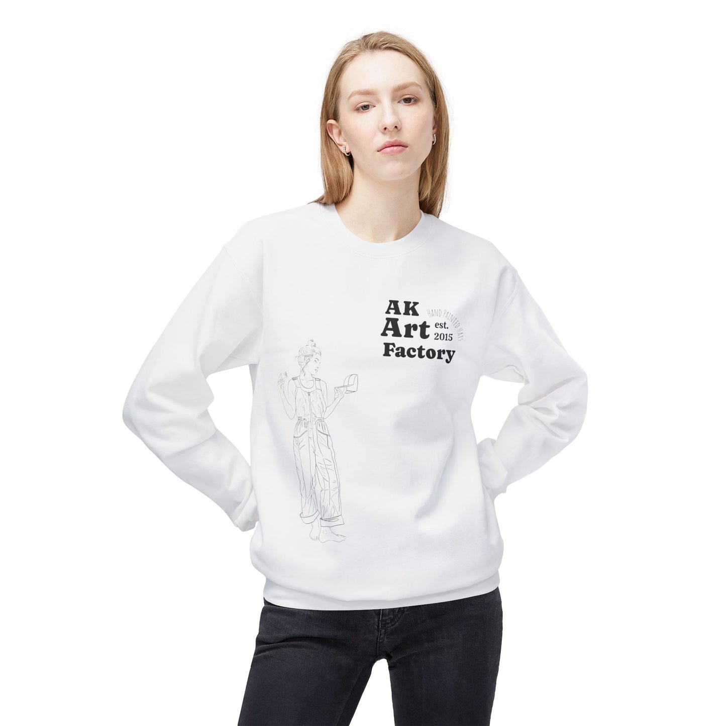 Art Factory Crewneck Sweatshirt — 'AK Art Factory' Minimal Graphic Crew